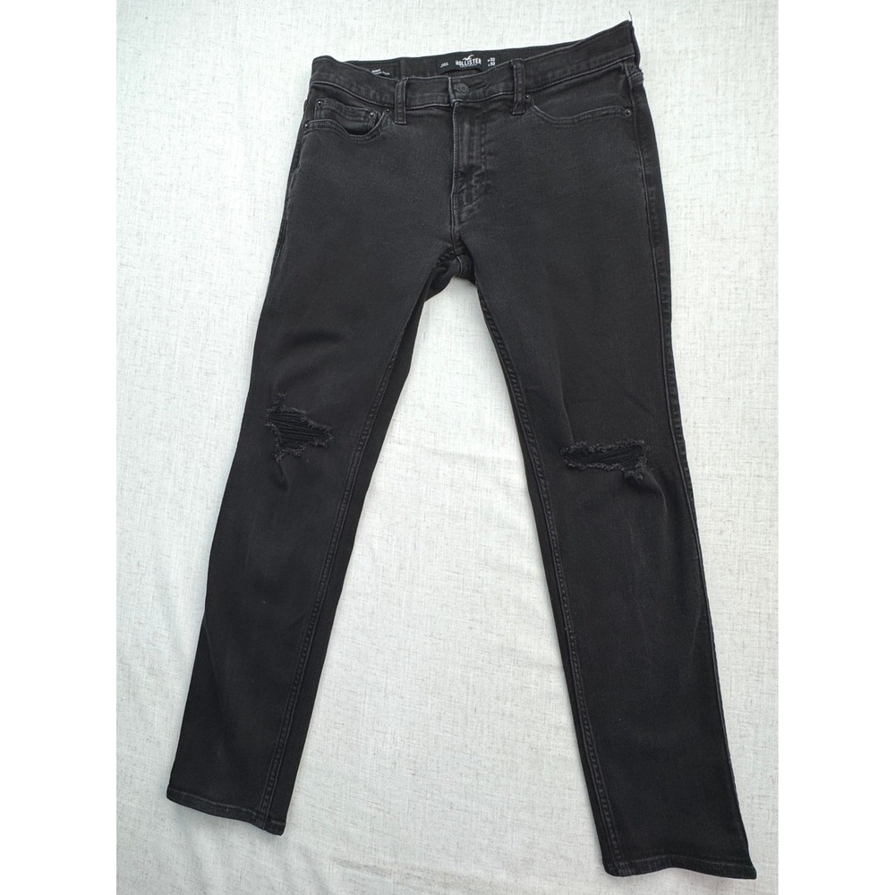 Hollister Skinny Jeans Mens 32x32 Black Distressed Advanced Stretch Edgy Grunge